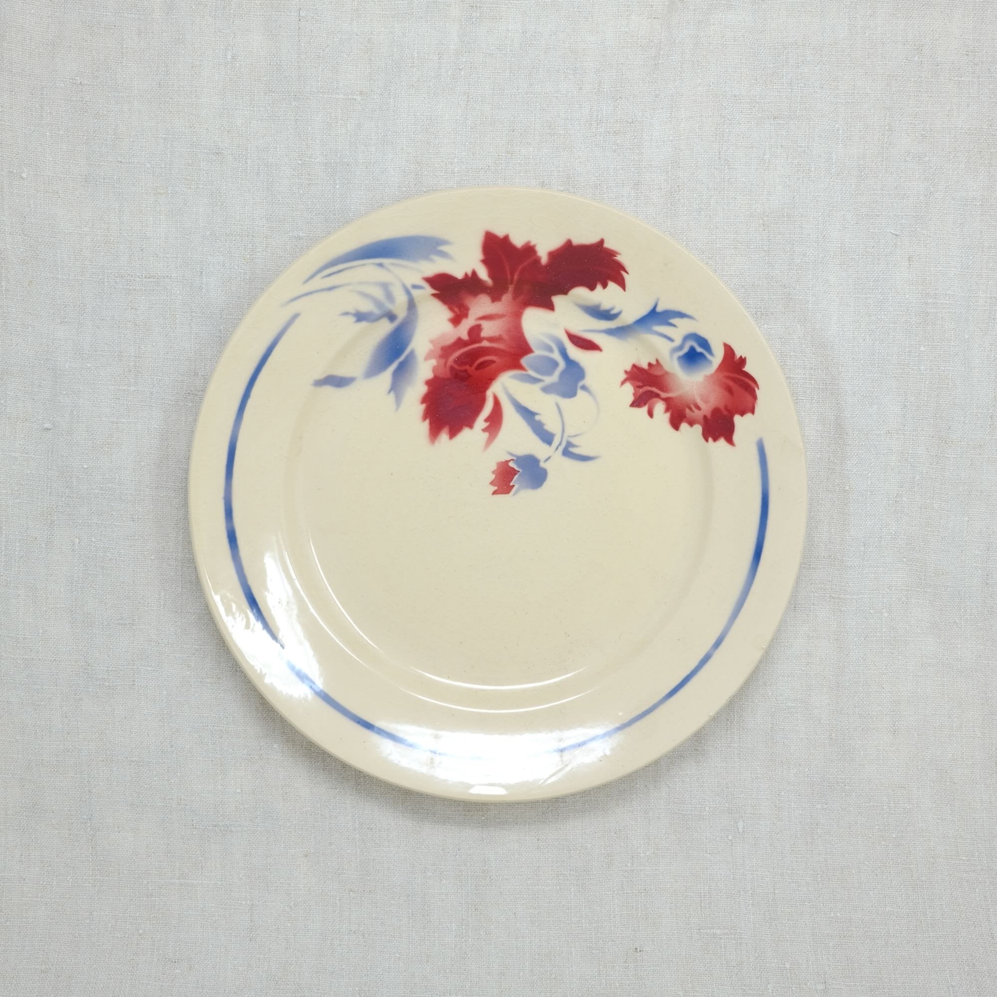 Blue circled red flower plate-Flat plate (⌀22.5)-CARRON-Paris