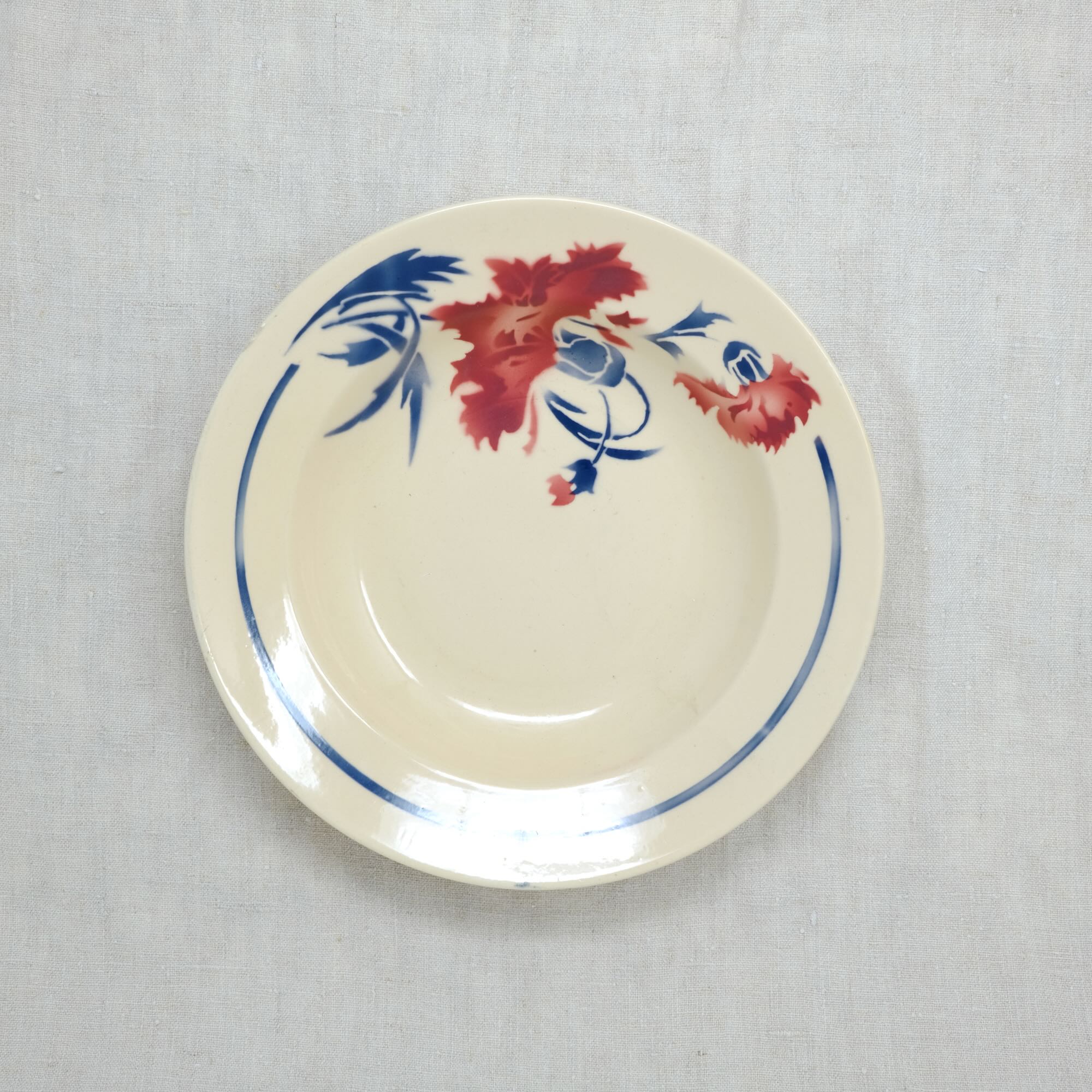 Blue circled red flower plate-Shallow plate (⌀23)-CARRON-Paris