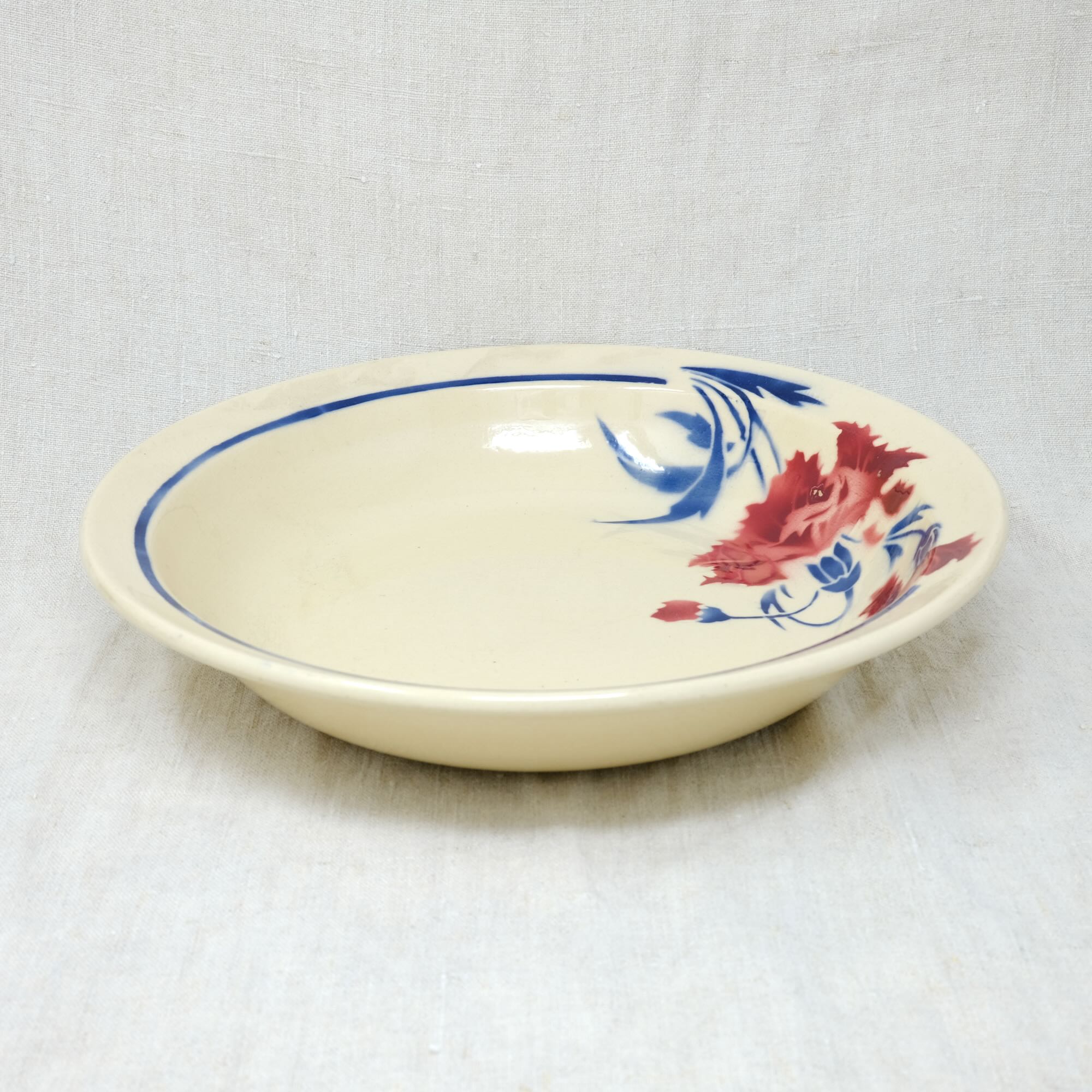 Blue circled red flower salad bowl-CARRON-Paris